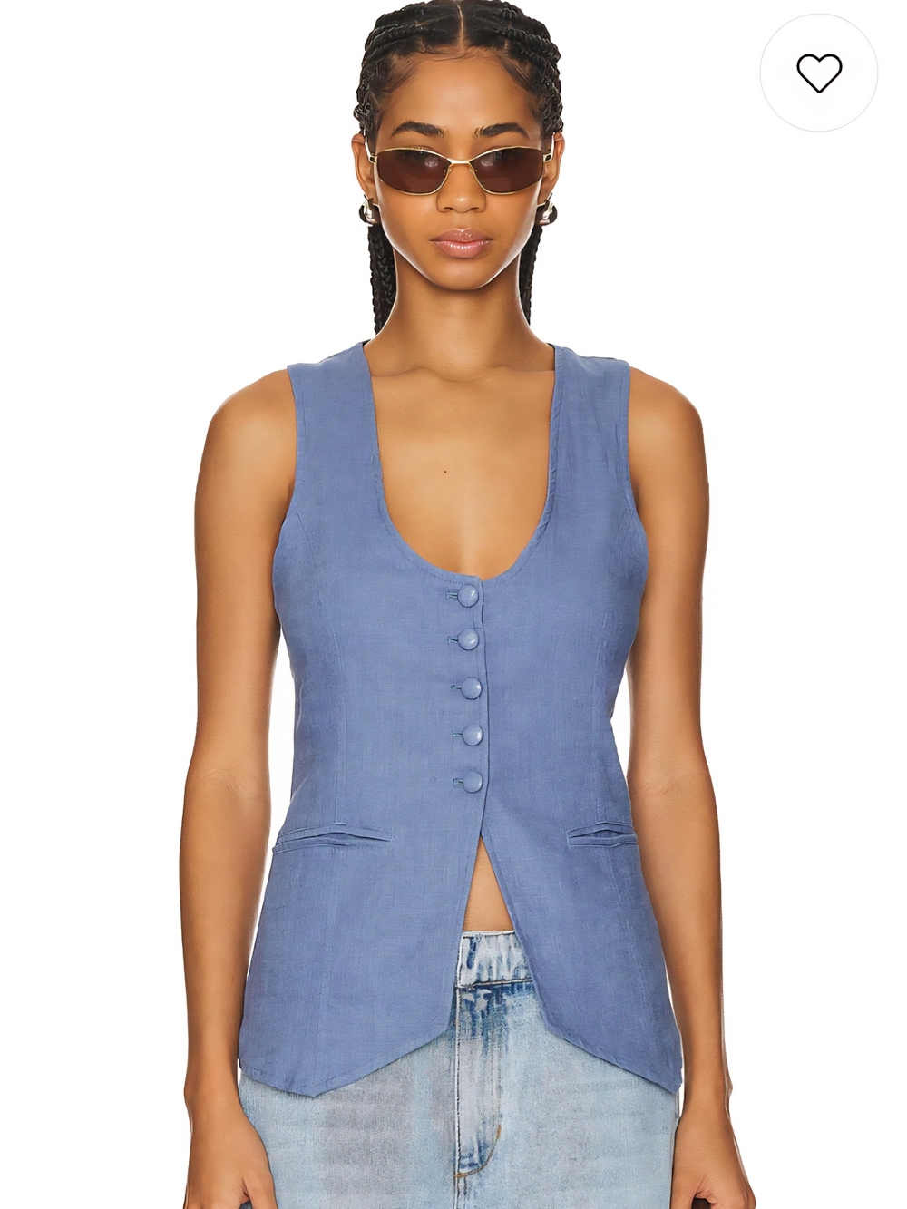 Free People Sleeveless Denim-Blue Button Vest